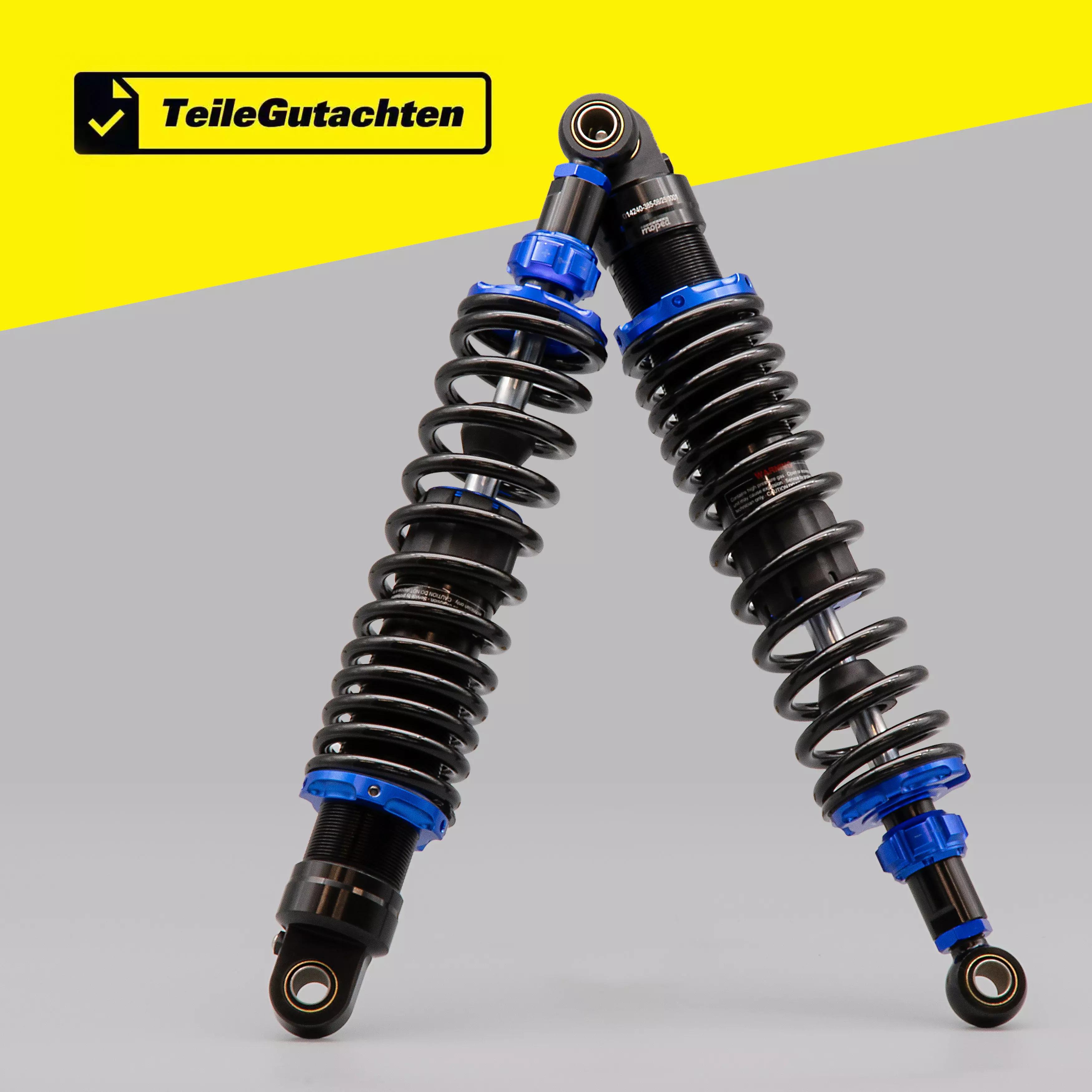 SET Stoßdämpfer Federbein Gasdruck 385mm einstellbar blau