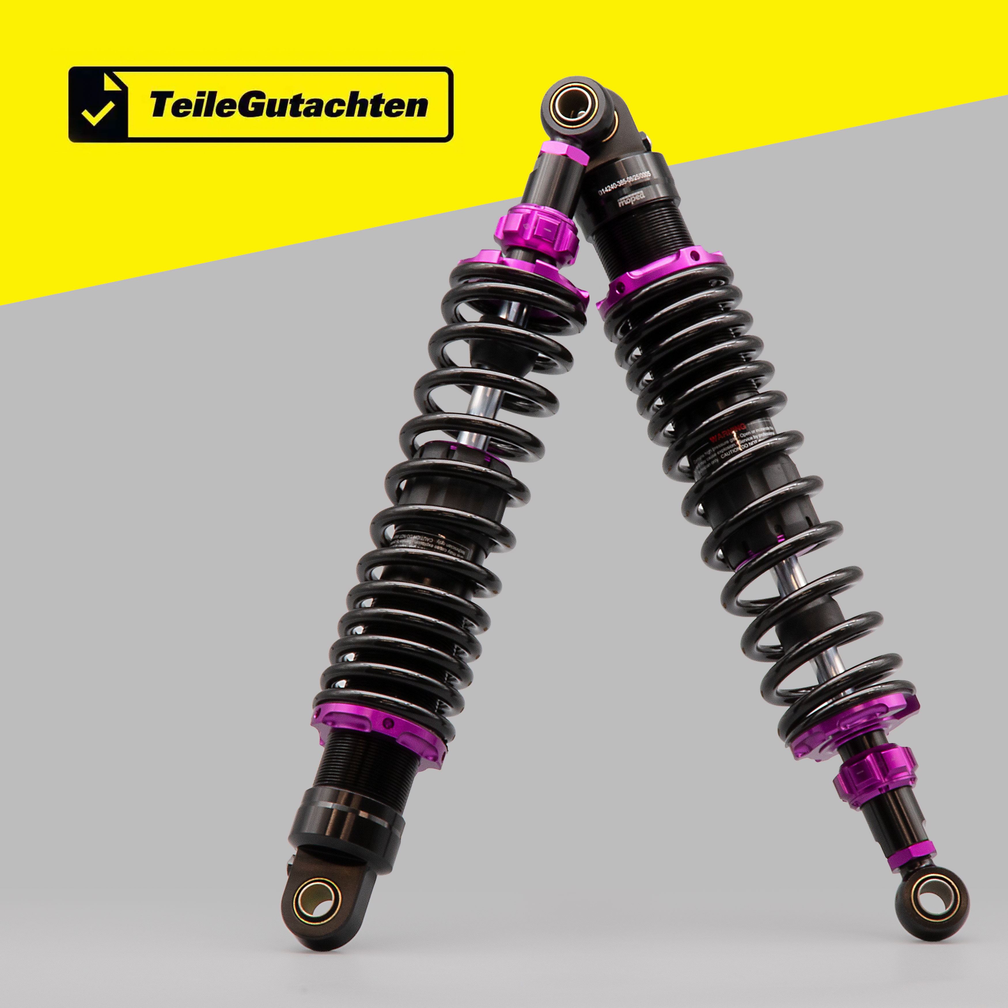 SET Stoßdämpfer Federbein Gasdruck 385mm einstellbar lila