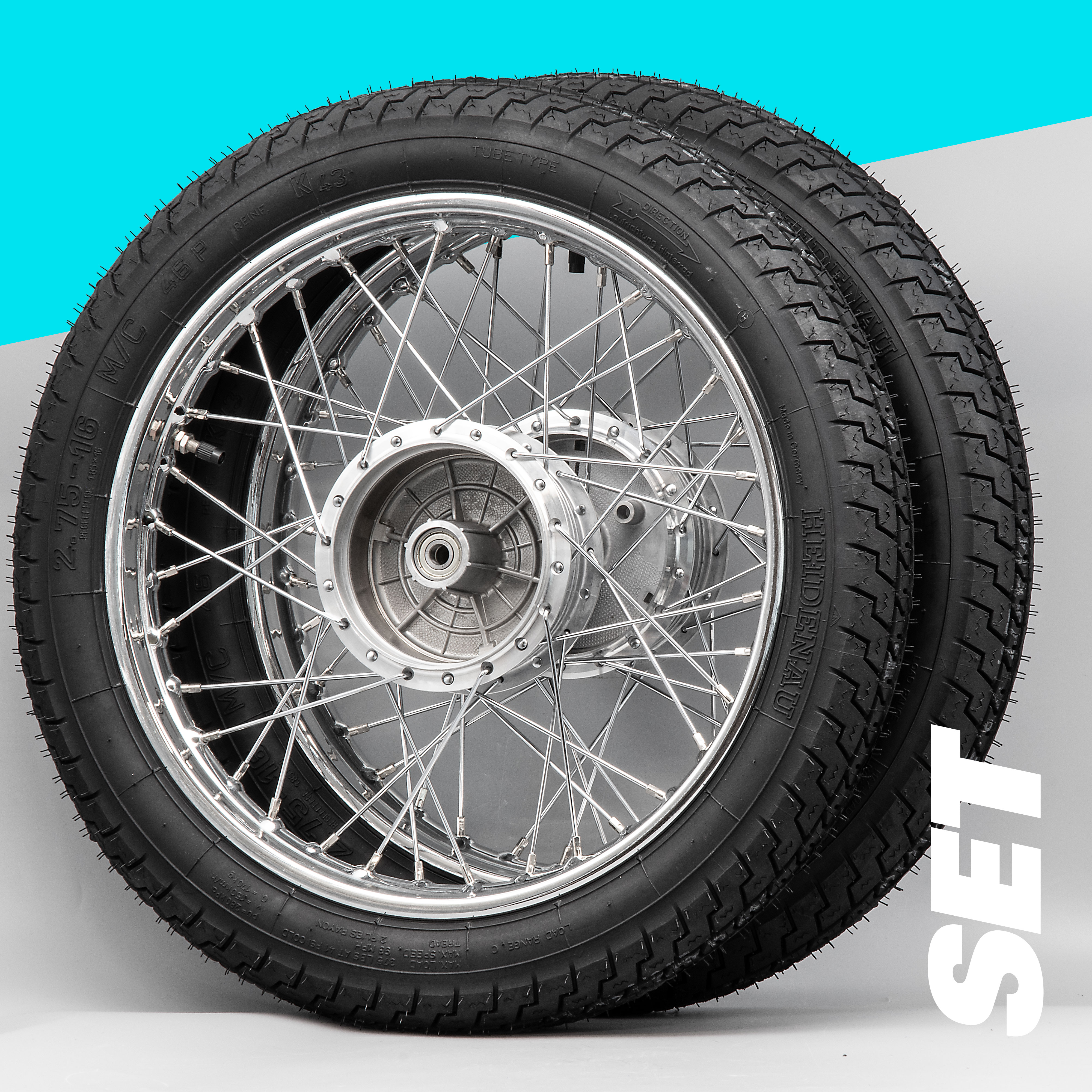 Komplettrad SET Stahl chrom 1,6 x 16 Heidenau K43