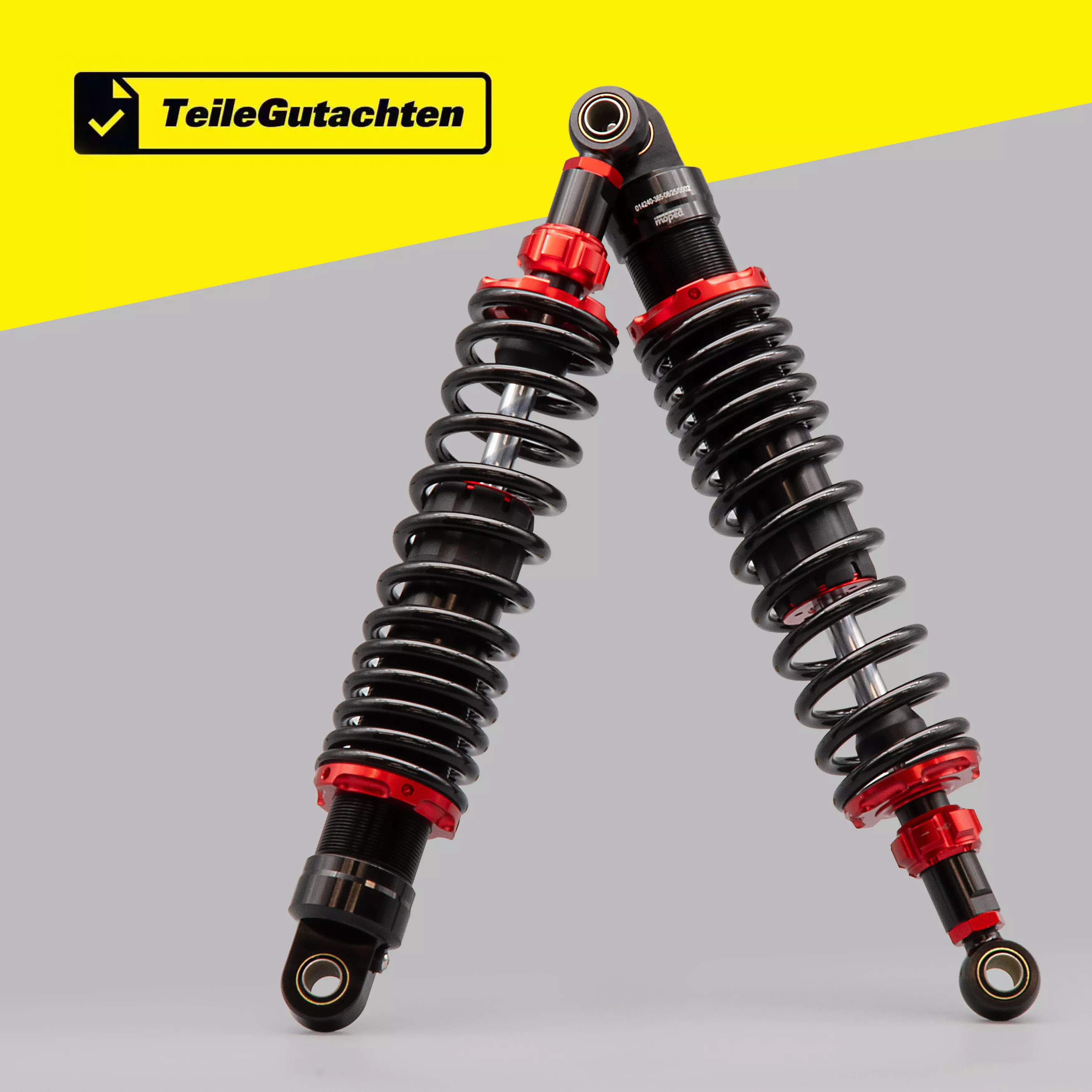 SET Stoßdämpfer Federbein Gasdruck 385mm einstellbar rot Farbe: rot