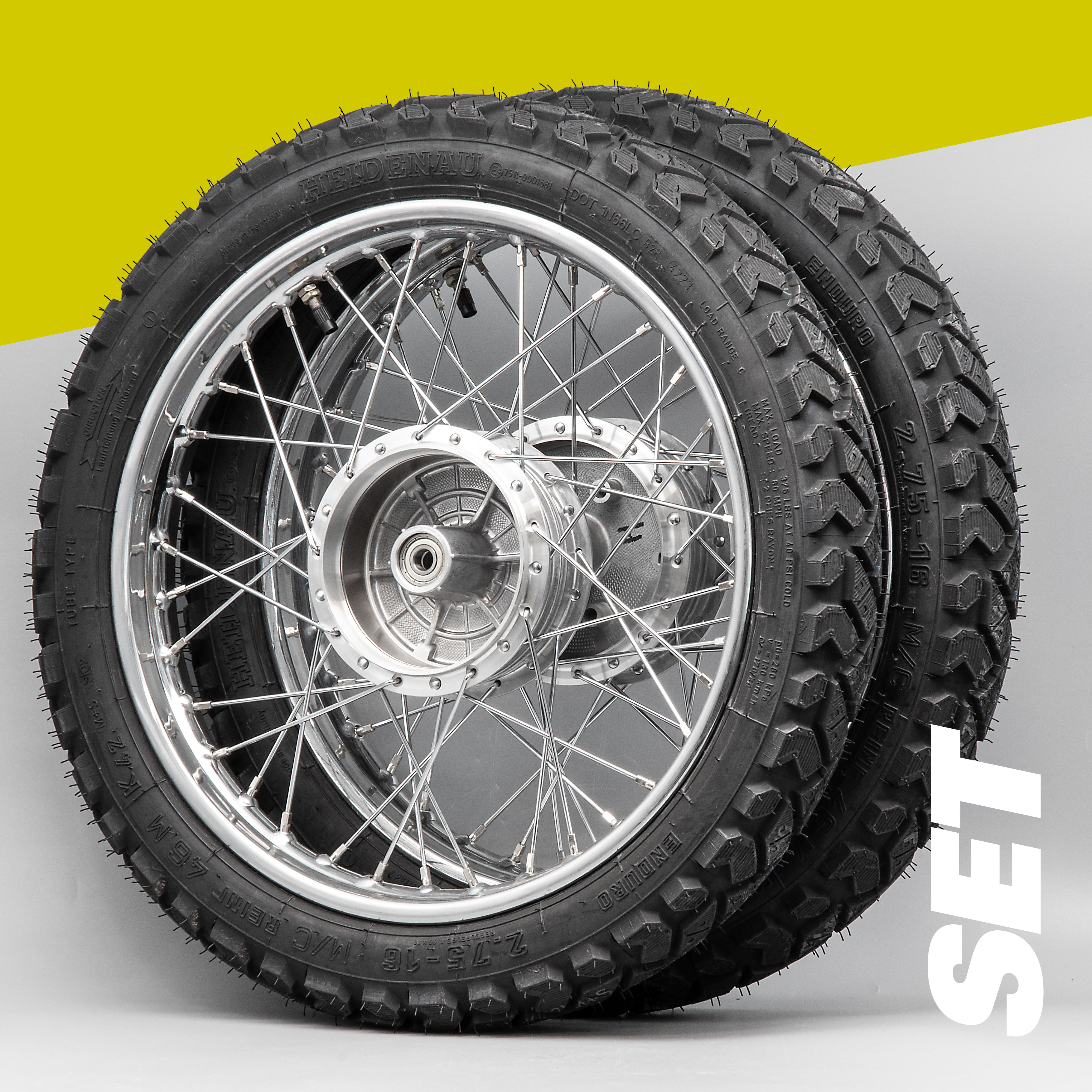 Komplettrad SET Stahl chrom 1,6 x 16 Heidenau K42