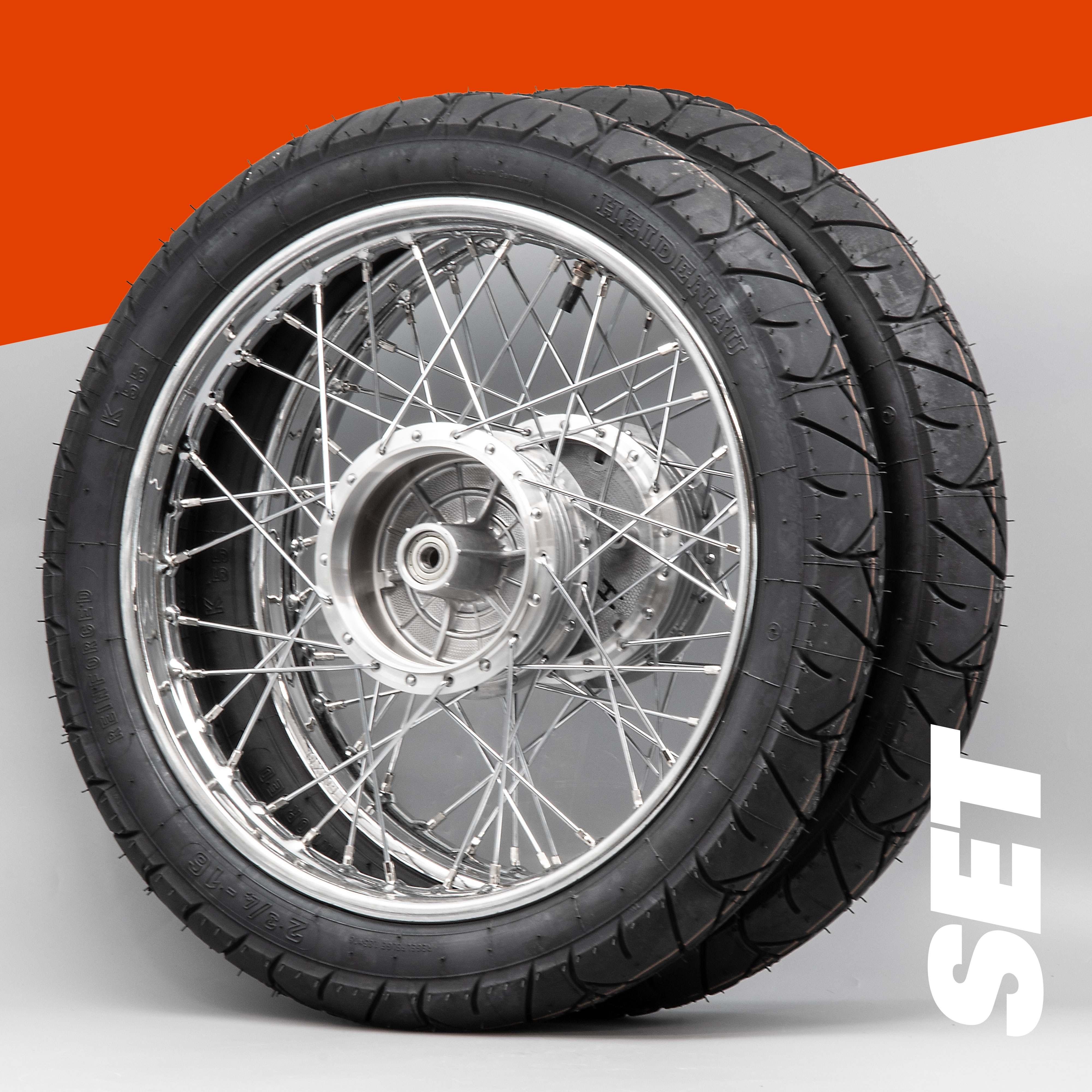 Komplettrad SET Stahl chrom 1,6 x 16 Heidenau K55