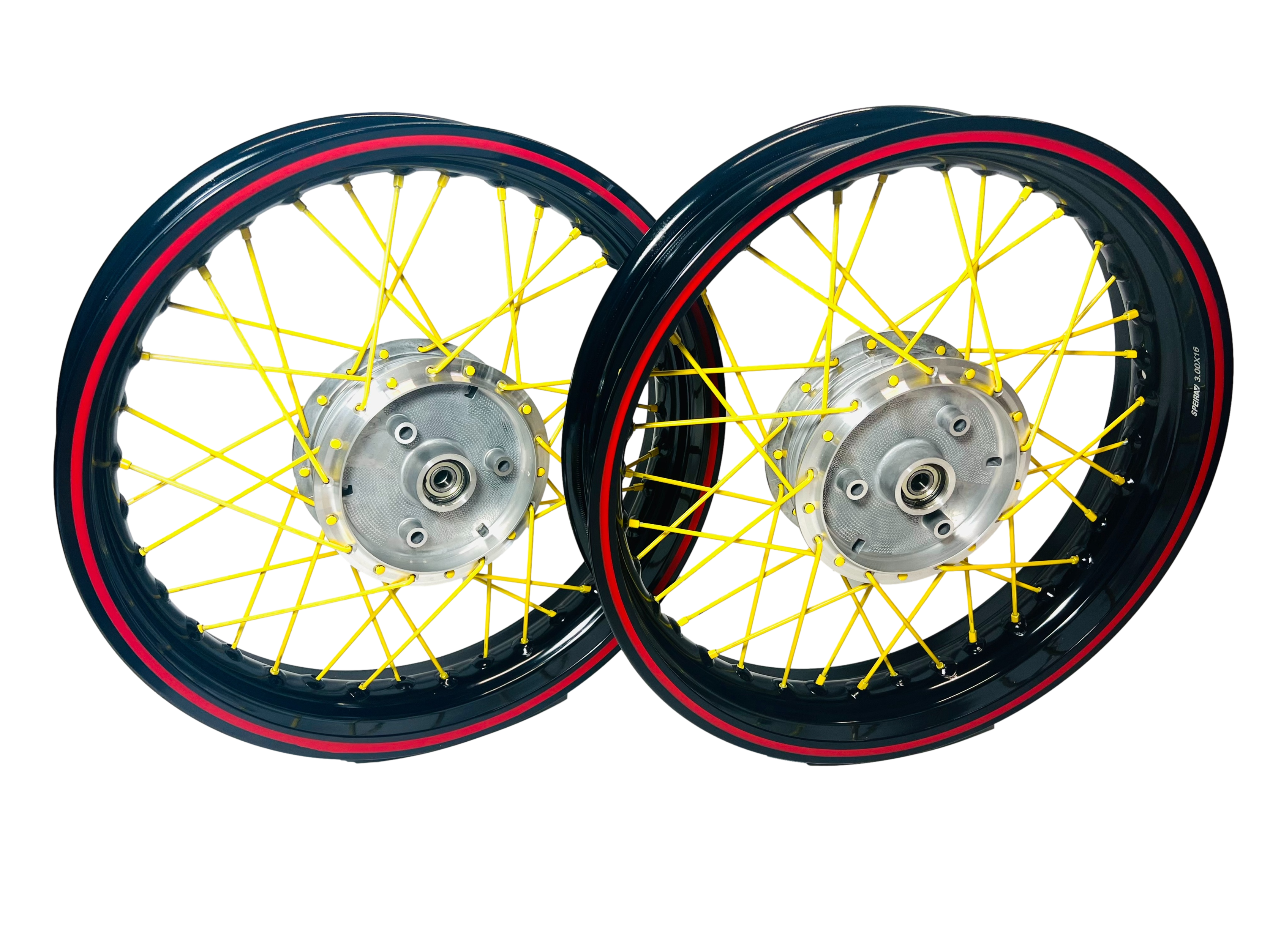 Speichenrad SET Alu glanz Schwarz/Rot/Gelb für S50 S51 Felge Rad 3,0x16 Zoll